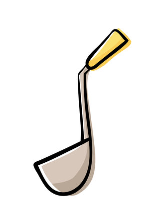 color vector illustration of a kitchen ladle Cooking tool in the style of doodles on an isolated backgroundのイラスト素材