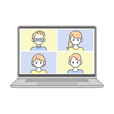 Perform remote work; videophone calls; conferences and meetings using a computer or mobileのイラスト素材