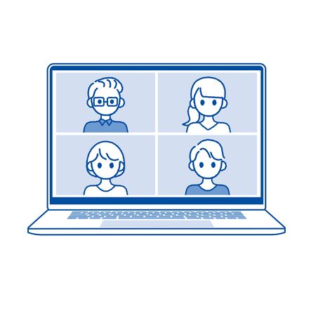 Perform remote work; videophone calls; conferences and meetings using a computer or mobileのイラスト素材