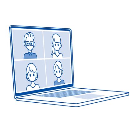 Perform remote work; videophone calls; conferences and meetings using a computer or mobileのイラスト素材