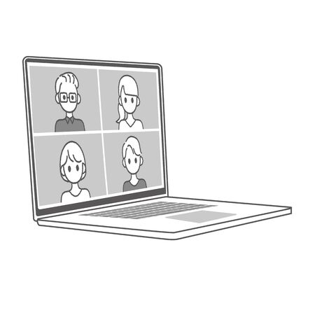 Perform remote work; videophone calls; conferences and meetings using a computer or mobileのイラスト素材