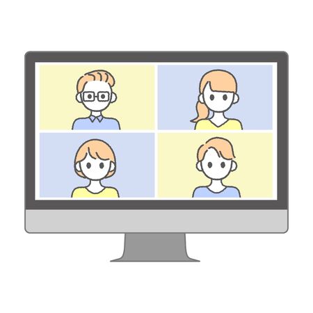 Perform remote work; videophone calls; conferences and meetings using a computer or mobileのイラスト素材