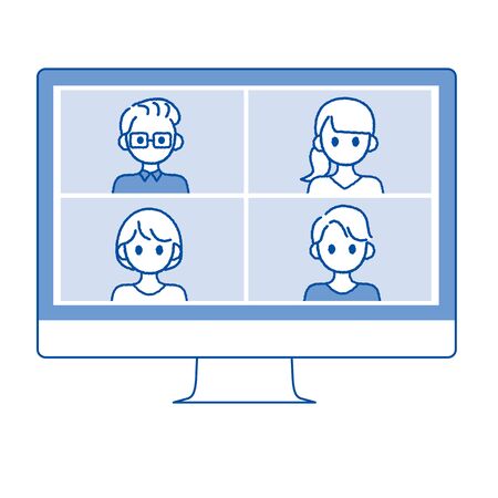 Perform remote work; videophone calls; conferences and meetings using a computer or mobileのイラスト素材