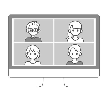 Perform remote work; videophone calls; conferences and meetings using a computer or mobileのイラスト素材