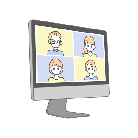 Perform remote work; videophone calls; conferences and meetings using a computer or mobileのイラスト素材