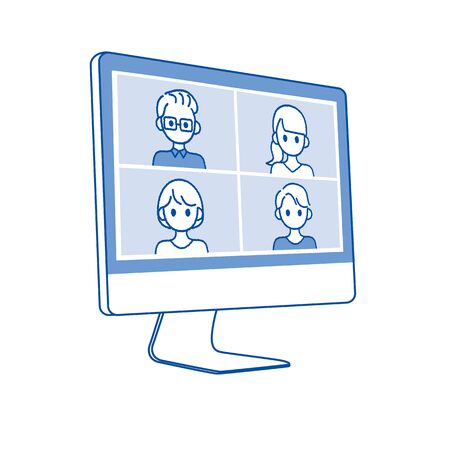 Perform remote work; videophone calls; conferences and meetings using a computer or mobileのイラスト素材