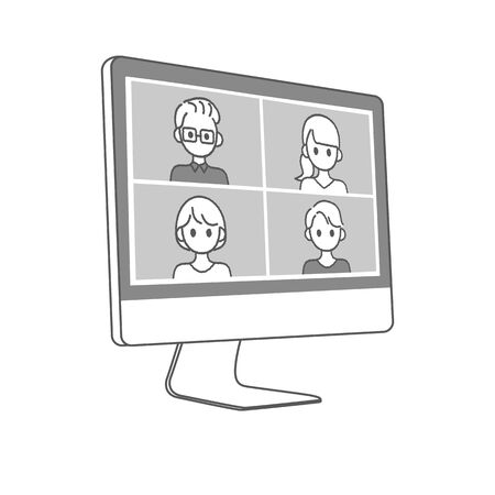 Perform remote work; videophone calls; conferences and meetings using a computer or mobileのイラスト素材