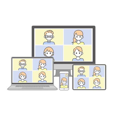 Perform remote work; videophone calls; conferences and meetings using a computer or mobileのイラスト素材