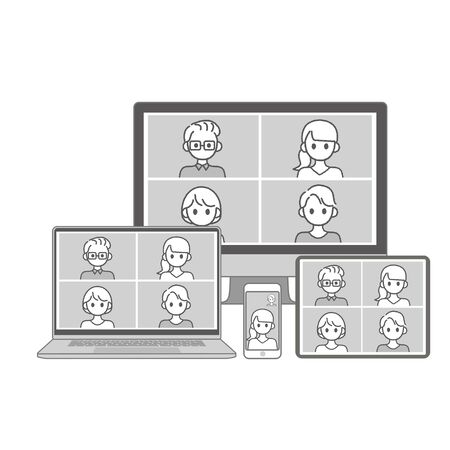 Perform remote work; videophone calls; conferences and meetings using a computer or mobileのイラスト素材