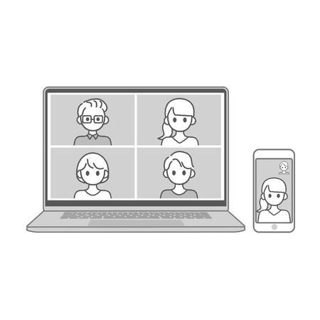 Perform remote work; videophone calls; conferences and meetings using a computer or mobileのイラスト素材