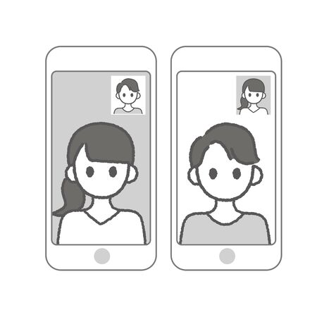 Perform remote work; videophone calls; conferences and meetings using a computer or mobileのイラスト素材