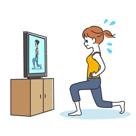 People exercising in front of TVのイラスト素材
