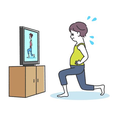 People exercising in front of TVのイラスト素材