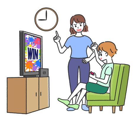 Children playing video games in the roomのイラスト素材