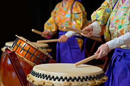 Japanese women drummer during a public live concertの写真素材