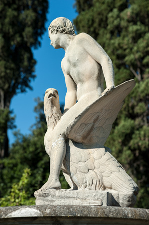 Florence, ITALY - July 18, 2017: â  Ganimede on the aquilaâ  is a sculpture created by Battista Lorenzi in the second half of the sixteenth century. It is located in the Boboli Garden.のeditorial素材