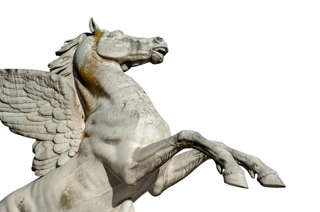Florence,  ITALY - July 18, 2017: Pegasus statue, by Aristodemo Costoli (1865). On white background. It is located in the Boboli Garden.のeditorial素材