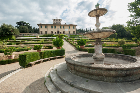 Castello, Firenze, ITALY - July 7, 2017: The building and the formal garden of Villa La Petraia, in former times residence of the Medici family, is located in Castello, near Florence.のeditorial素材