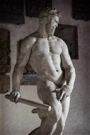 Florence, Italy - 2018, July 1: ? ?? Oceanus?? marble statue (c. 1574), by Giambologna. This is Giambologna? ?? s largest marble. The block for the figure arrived in Florence in 1571. It was carved in a workshop in the Palazzo Pitti. It is currently locatのeditorial素材