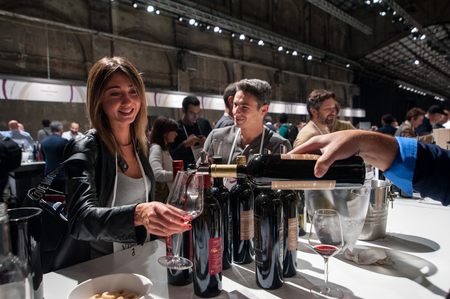 Young couple tasting a glass of wineのeditorial素材