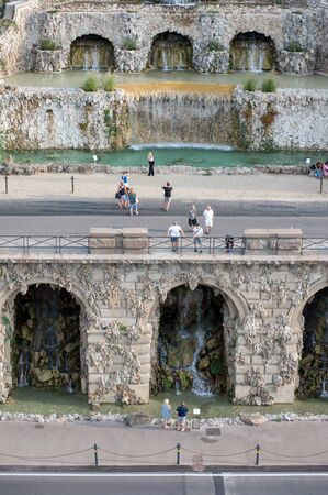 Florence, Italy - 2019, August 16: The Poggi? ?? s Ramps (Rampe del Poggi) with beautiful fountain system, is an iconic Florentine landmark, completely restored in 2019. Tourists and visitors admire and take pictures.のeditorial素材