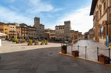 Arezzo, Italy - 2020, 30 October: Piazza Grande is the main medieval square of the city.