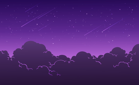 Beautiful starry nigh sky background. Clouds with stars and meteor. Vector illustration.のイラスト素材