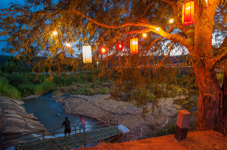 dam at night in thailandの写真素材