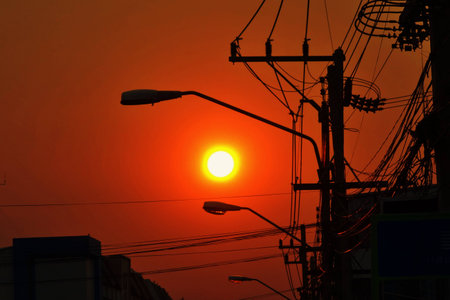 Sunset Street Lampの写真素材