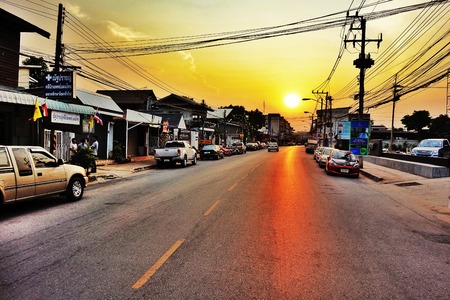 Sunset in city roadのeditorial素材