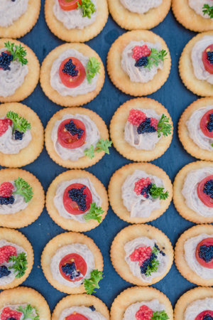 Appetizer canapes with tuna  in party.