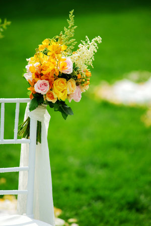 flowers on chairの写真素材