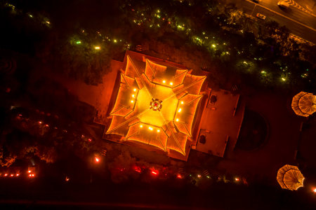 Aerial photography of the Yellow Crane Tower night light show in Wuhan City, Hubei Province, Chinaの写真素材