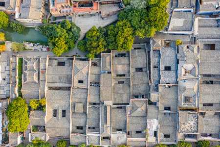 Aerial photography of ancient architectural complexes in Shangxiahang Historical and Cultural Street, Fuzhou City, Fujian Province, Chinaの写真素材