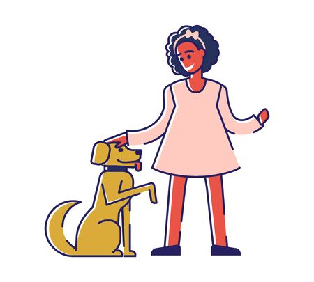 Concept Of Care And Adoption. Kind People Are Taking Care Of Homeless Animals. Young Woman Has Adopted The Dog. Human Solidarity, And Responsibility.のイラスト素材