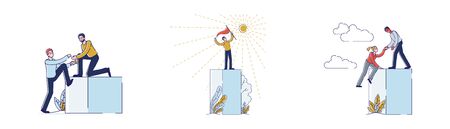 Teamwork, And Leadership Concept. Businessmen Climbing Career Ladder. People Help To Each Other Reach Goalのイラスト素材