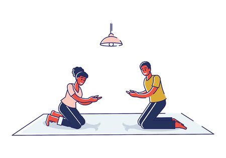 Kids playing shadow hand animal puppet theater sitting on floor togetherのイラスト素材