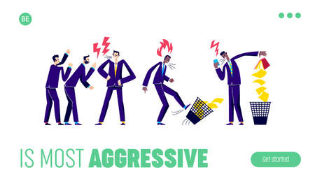 Aggressive people arguing. Landing page design with angry businesspeople charactersのイラスト素材