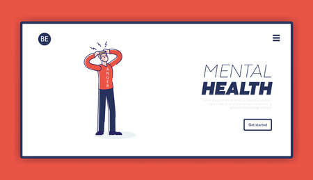 Man mad from anger. Mental health landing page background template. Psychology treatment and careのイラスト素材