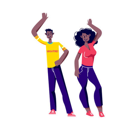 Man and woman giving high five hand gesture each other. African american couple of friends greetingのイラスト素材