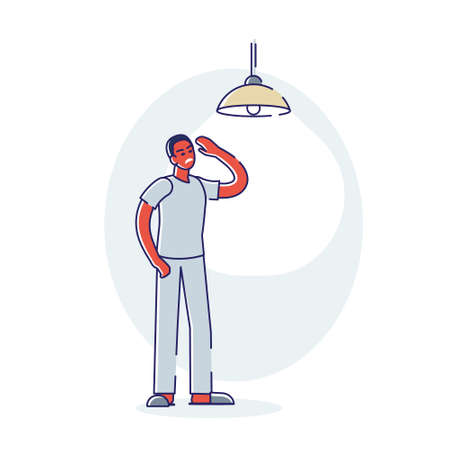 Sleepless man suffering from insomnia. Depressed and exhausted awake cartoon characterのイラスト素材