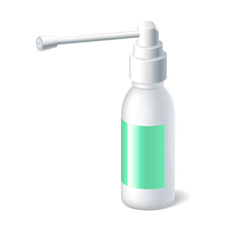Bottle for medical throat spray mockup. Realistic aerosol medication containerのイラスト素材