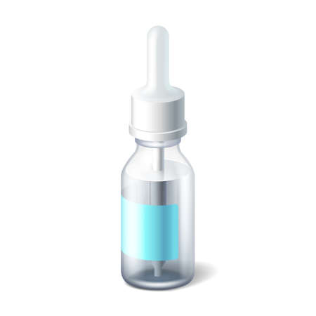 Dropper bottle realistic isolated on white background. 3d container for liquid medicinesのイラスト素材