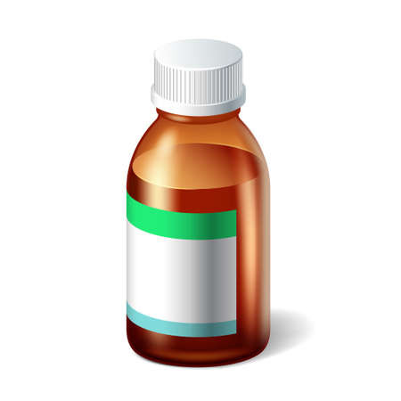 Medical bottle 3d. Realistic mockup of glass vial for liquid medicines or drug pillsのイラスト素材