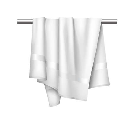 White cloth towel on hanger, realistic mockup of fabric towel for bathroomのイラスト素材