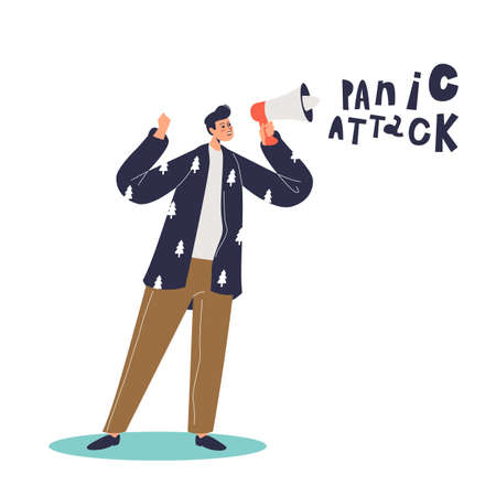 Stressed man suffering from panic attack and mental disorder problemsのイラスト素材
