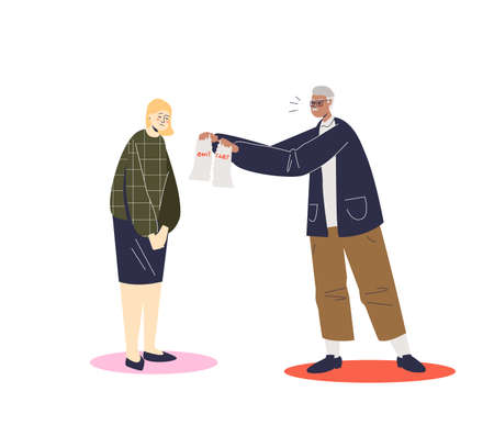 Businessman breaking contract with female employee tearing document in two partsのイラスト素材