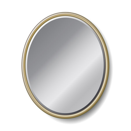 Classic oval mirror realistic with silver surface isolated on white background.のイラスト素材