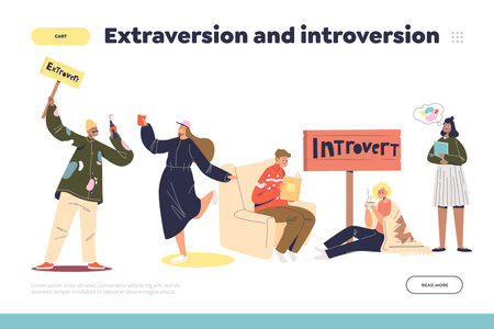 Extraversion and introversion concept of landing page with people extraverts and introvertsのイラスト素材