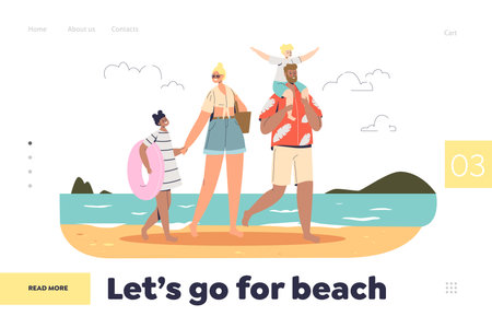 Lets go to beach landing page concept with happy family on summer vacationのイラスト素材